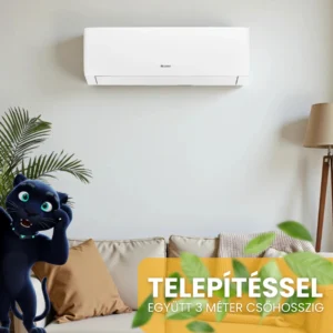Gree Pulse klíma telepítéssel együtt 3 méter csőhosszzig - fehér Gree fali split klíma kanapé felett cozy nappaliban páfránnyal