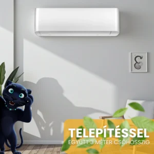 Midea Oasis Plus klíma telepítéssel együtt 3 méter csőhosszzig - fehér minimálista klíma nappaliban nád szék mellett felszerelve