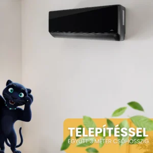 Fisher Black klíma telepítéssel együtt 3 méter csőhosszzig - fekete fali split klímaberendezés akciós csomagban