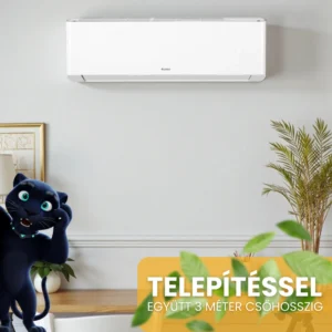 Gree Smart One klíma telepítéssel együtt 3 méter csőhosszzig - fehér Gree fali klíma prehisztorória váza és pálma melletti falon szobabelsőben
